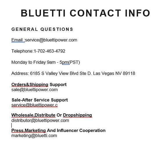 Bluetti contact info