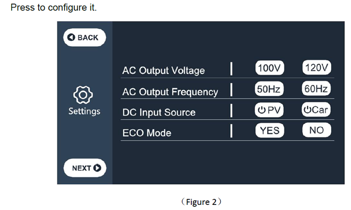 AC200 manual on default settngs screen graphic