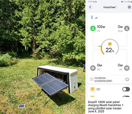 collage ZoupW 100W charging Bluetti Handsfree 1 with pSolBot 6-6-25