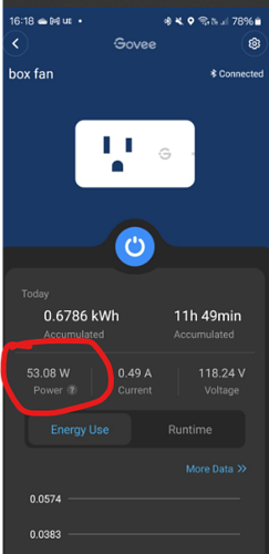 2a boxfan power consumption when AC200L charger IS connected to grid but not charging