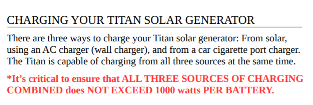 Titan ways to charge and max input