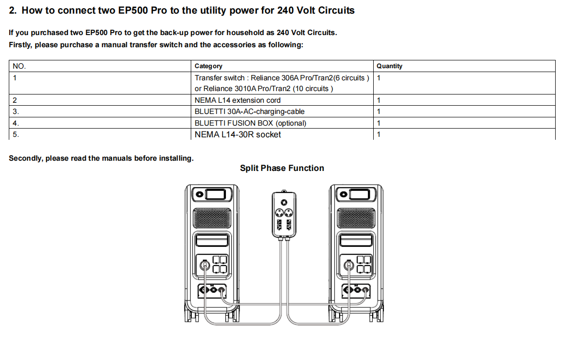 EP500Pro to the utility power for 240V-1